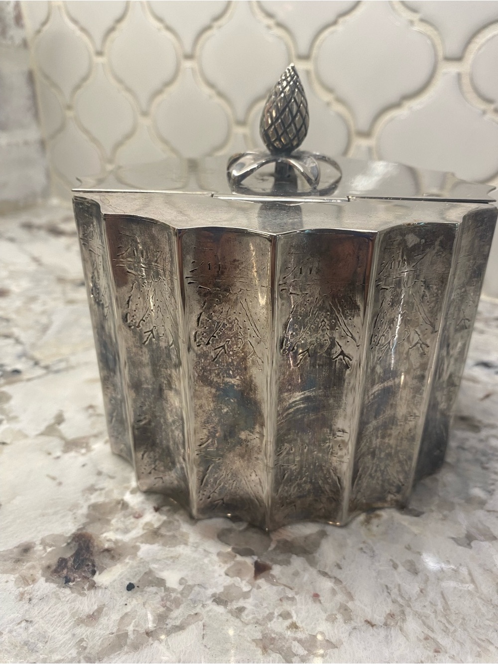 Vintage Silver-Tone Decorative Lidded Trinket Box